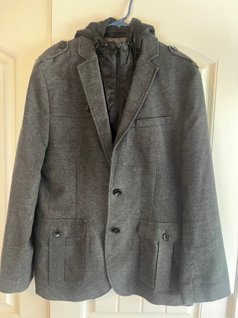 Express Men's Wool Blend Hooded Coat Size Medium Gray Zip Hood